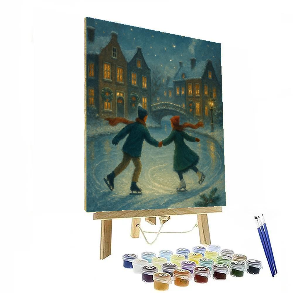 Candlelit Skaters On The Frozen Canal Numbered painting kits
