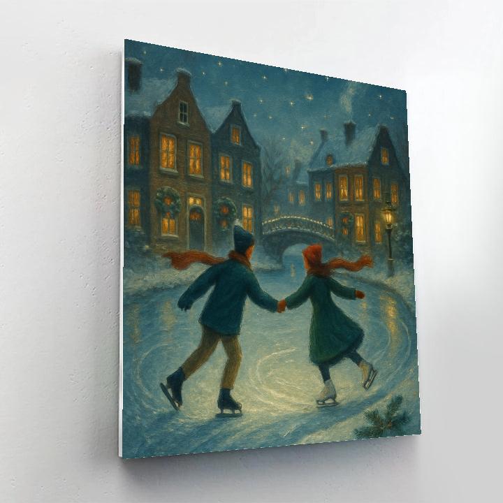 Candlelit Skaters On The Frozen Canal Numbered painting kits