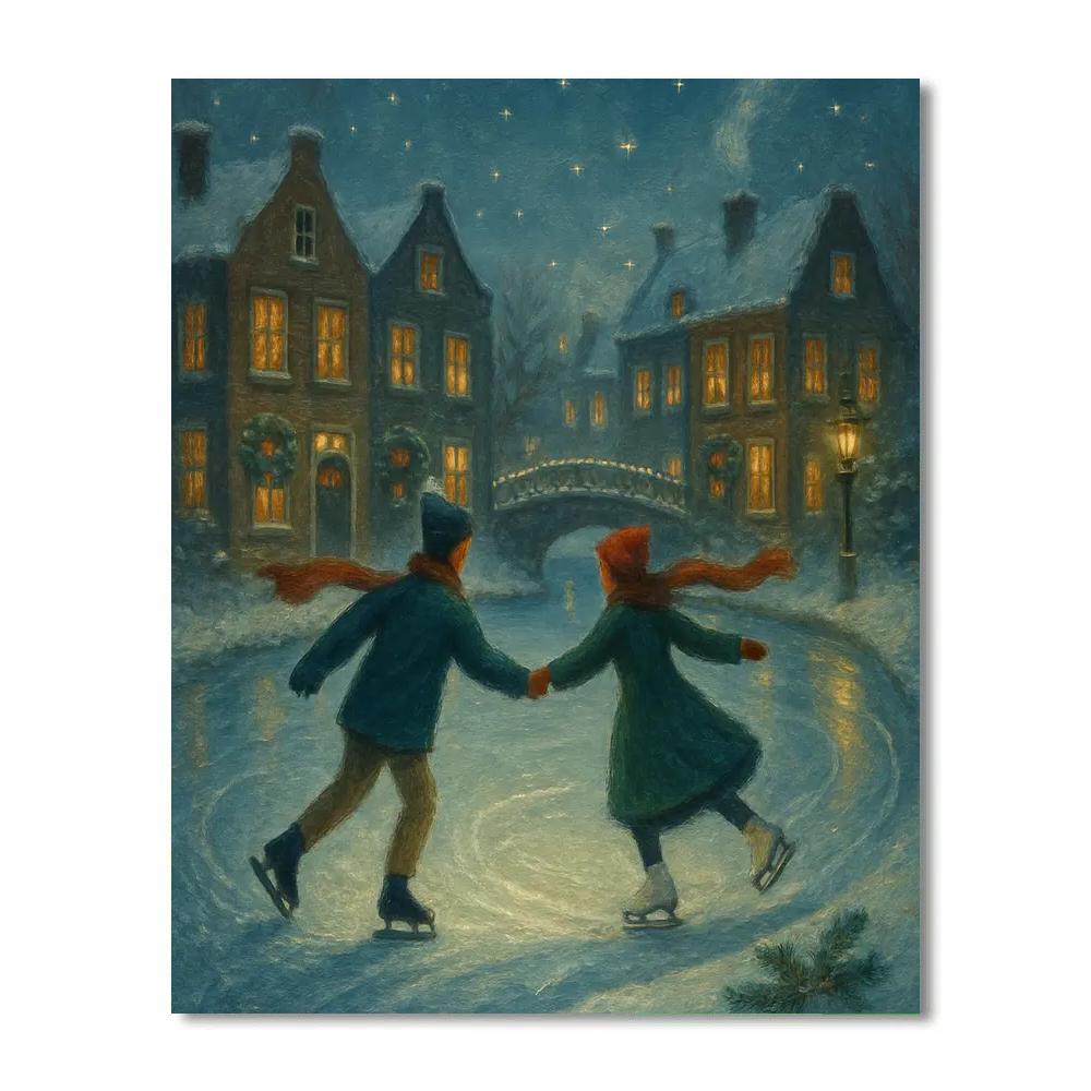 Candlelit Skaters On The Frozen Canal Numbered painting kits