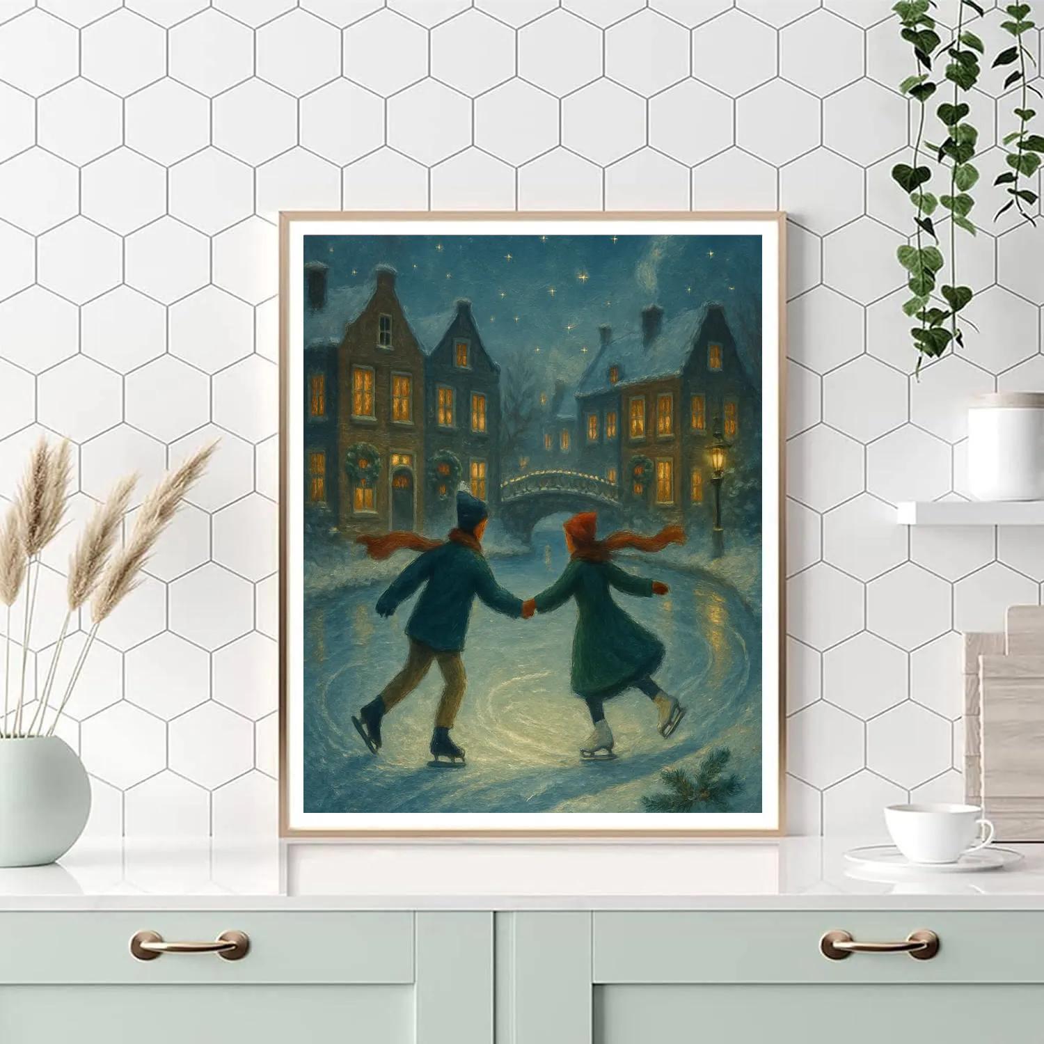 Candlelit Skaters On The Frozen Canal Numbered painting kits