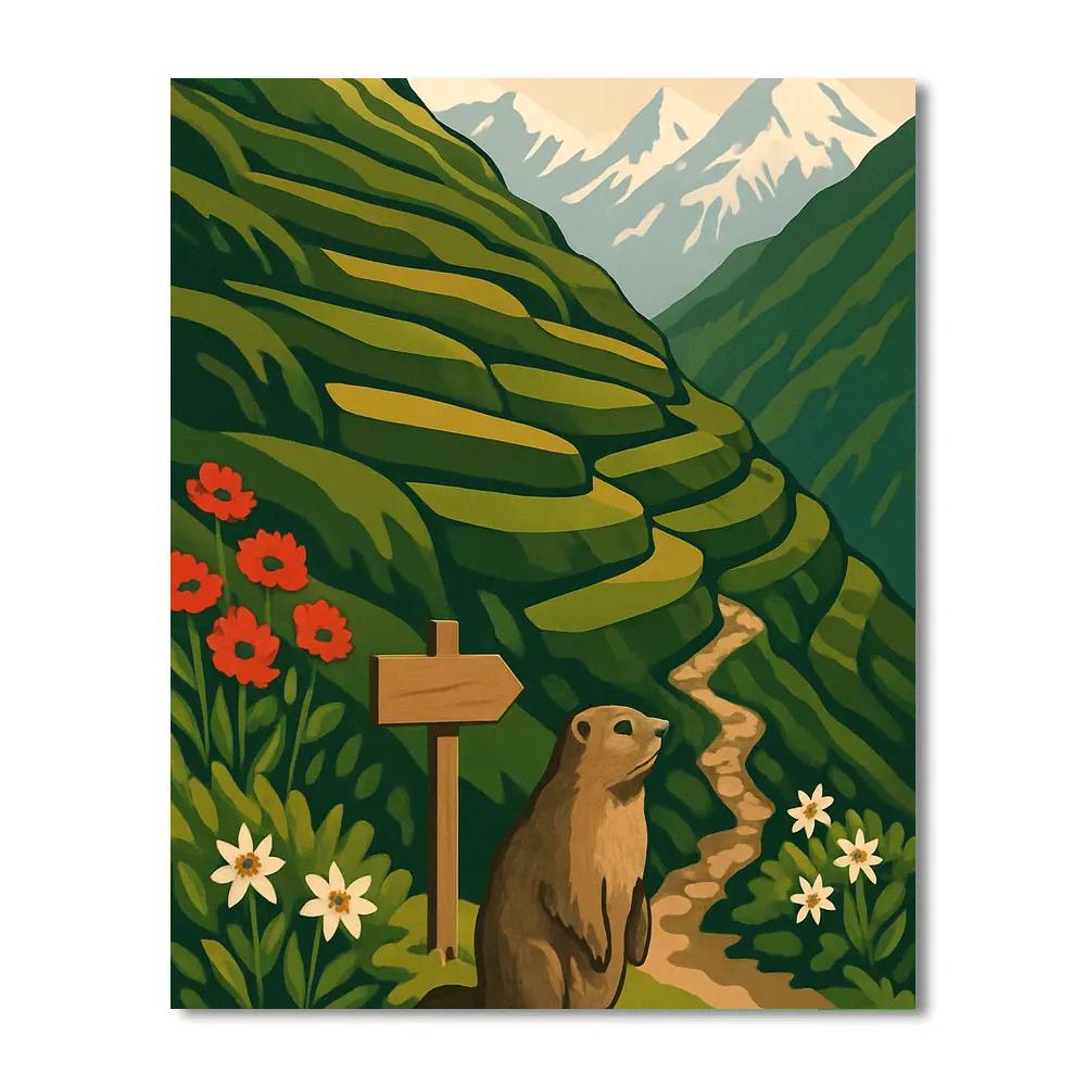 Alpine Tea Terrace With Mountain Horizon Paint by numbers art