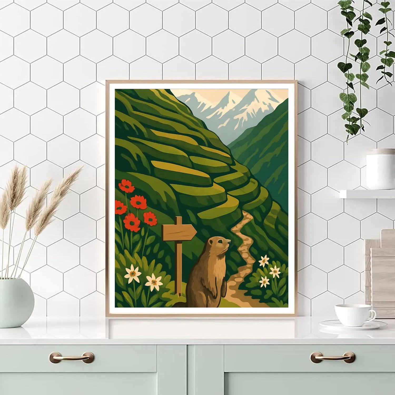 Alpine Tea Terrace With Mountain Horizon Paint by numbers art