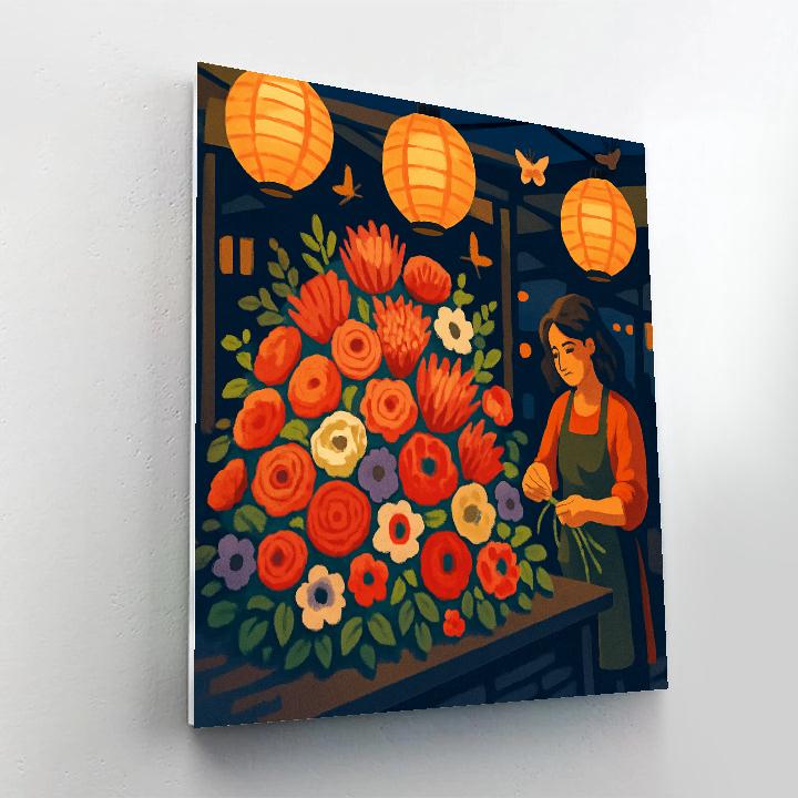 Lantern Lit Night Market With Flowers DIY paint by numbers