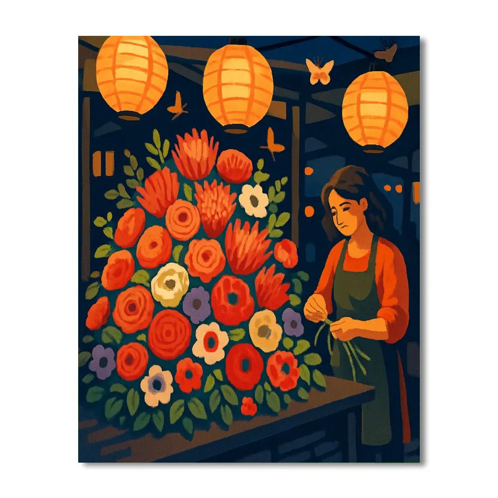 Lantern Lit Night Market With Flowers DIY paint by numbers