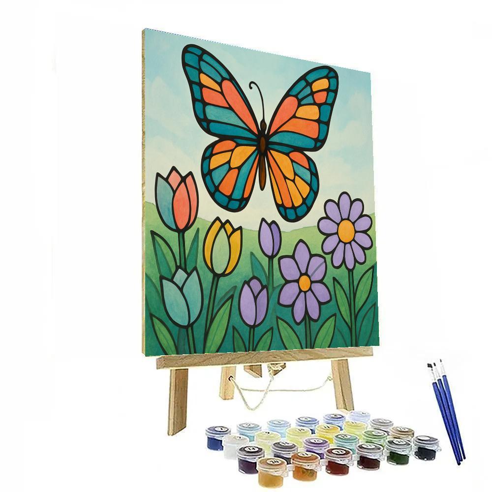 Stained Glass Meadow Butterfly painting number kit
