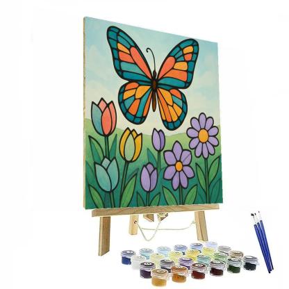 Stained Glass Meadow Butterfly painting number kit