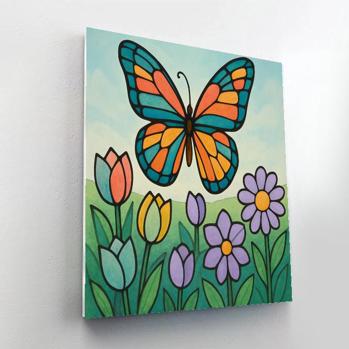 Stained Glass Meadow Butterfly painting number kit