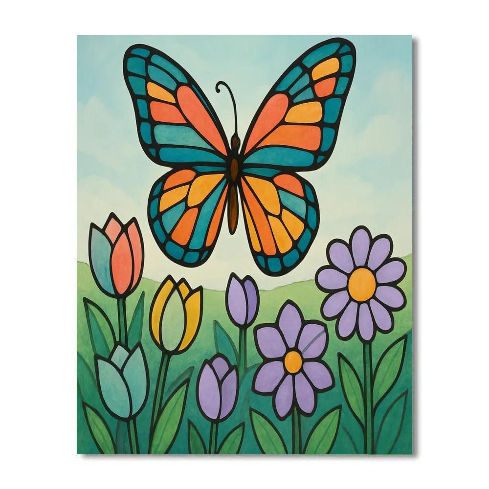 Stained Glass Meadow Butterfly painting number kit