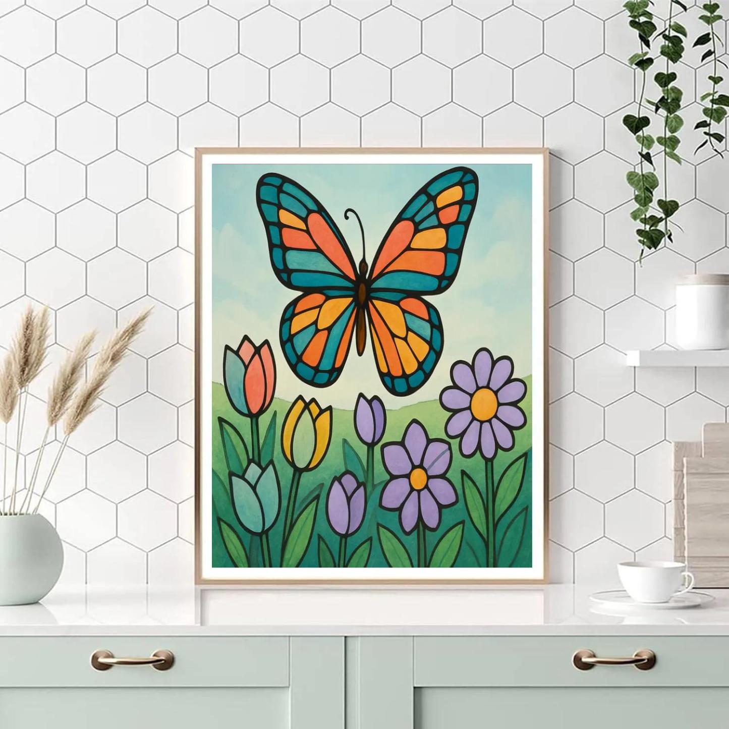 Stained Glass Meadow Butterfly painting number kit
