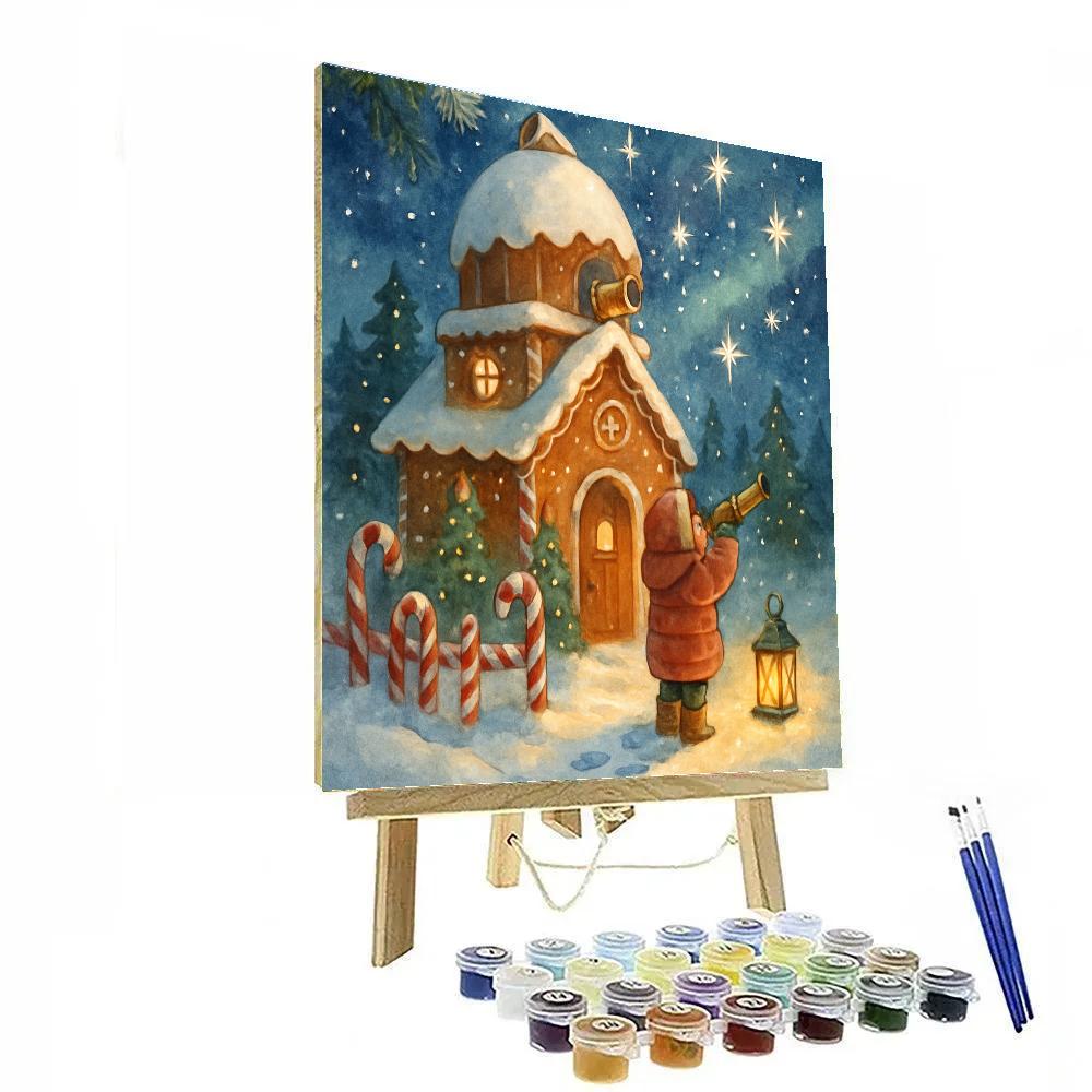 The Gingerbread Observatory At Snowy Hilltop Painting by numbers kit