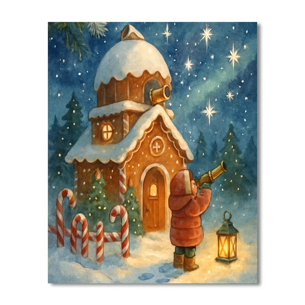 The Gingerbread Observatory At Snowy Hilltop Painting by numbers kit