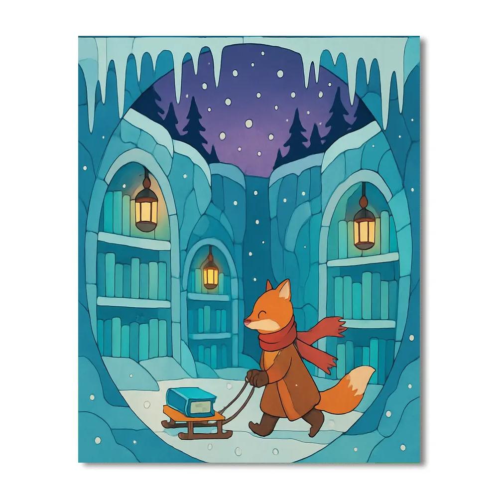 Lanternlit Ice Library In Winter Paint by numbers art