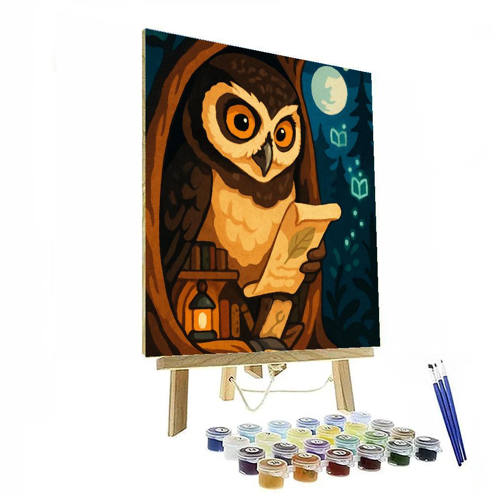 Lantern Library Owl Number painting