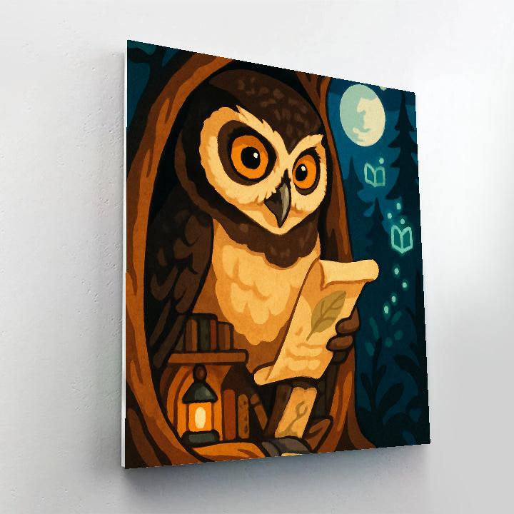 Lantern Library Owl Number painting