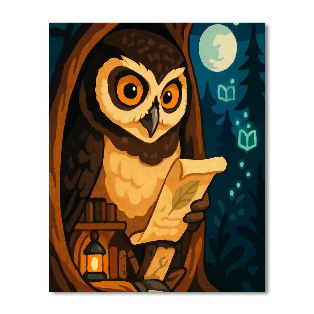 Lantern Library Owl Number painting