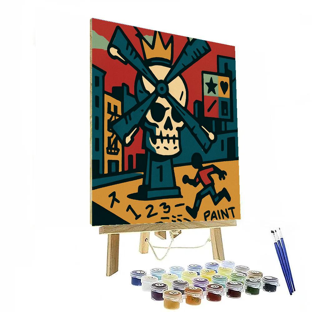 Basquiat Crowned Windmill Riot paint by color