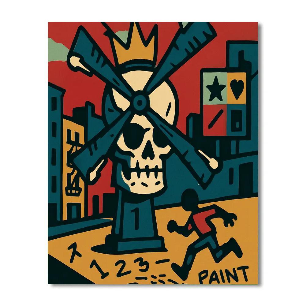 Basquiat Crowned Windmill Riot paint by color