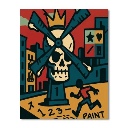 Basquiat Crowned Windmill Riot paint by color