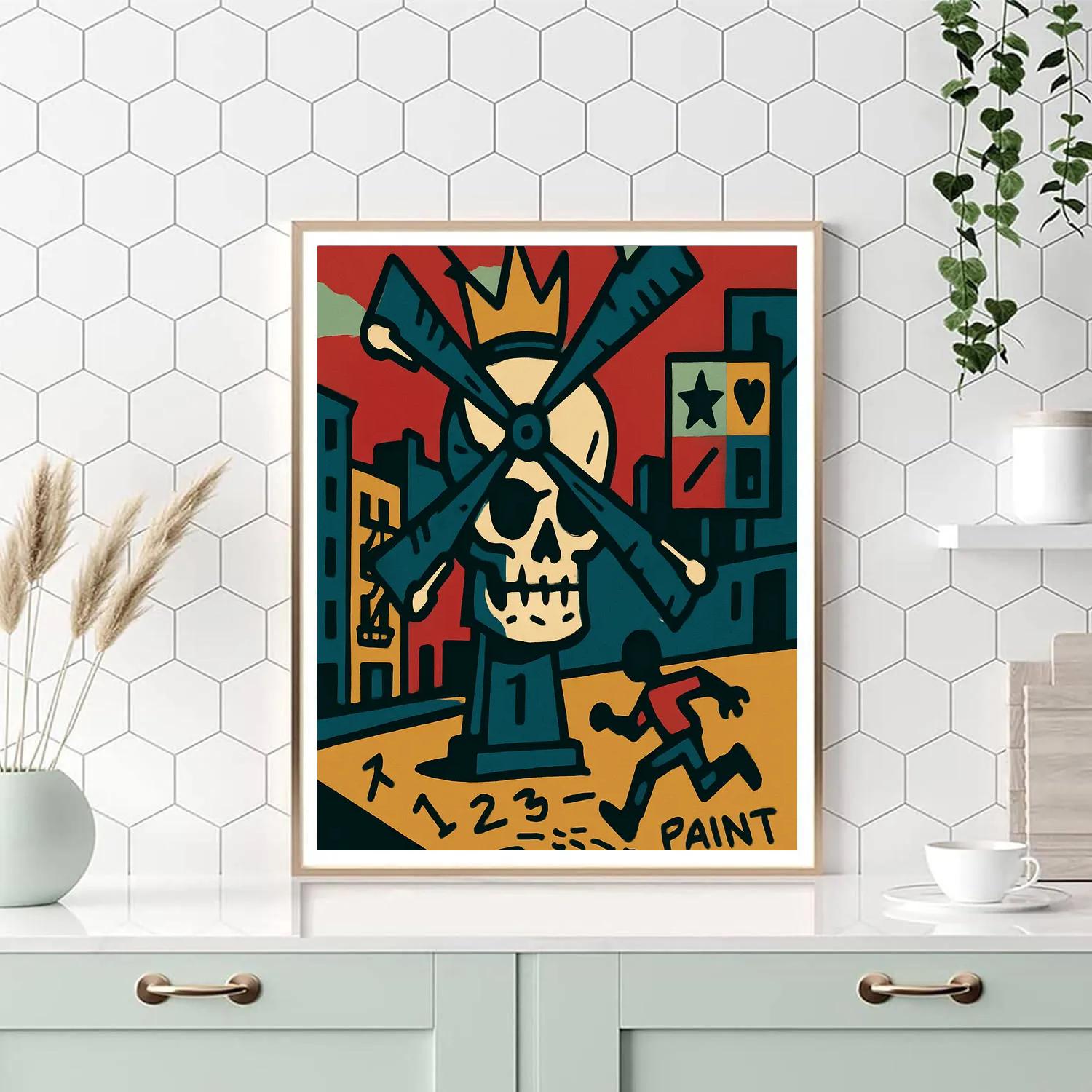 Basquiat Crowned Windmill Riot paint by color