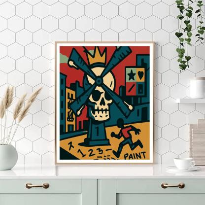Basquiat Crowned Windmill Riot paint by color