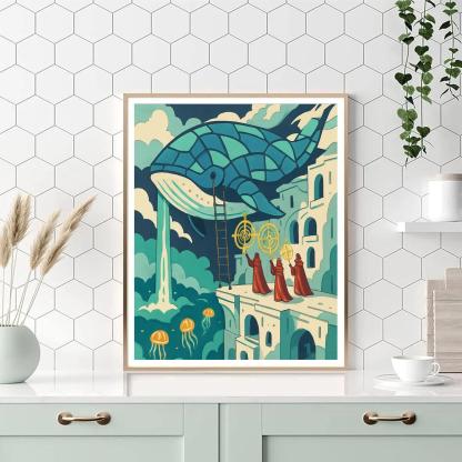 Fantasy Forged Skywhale Harbor Painting by numbers kit