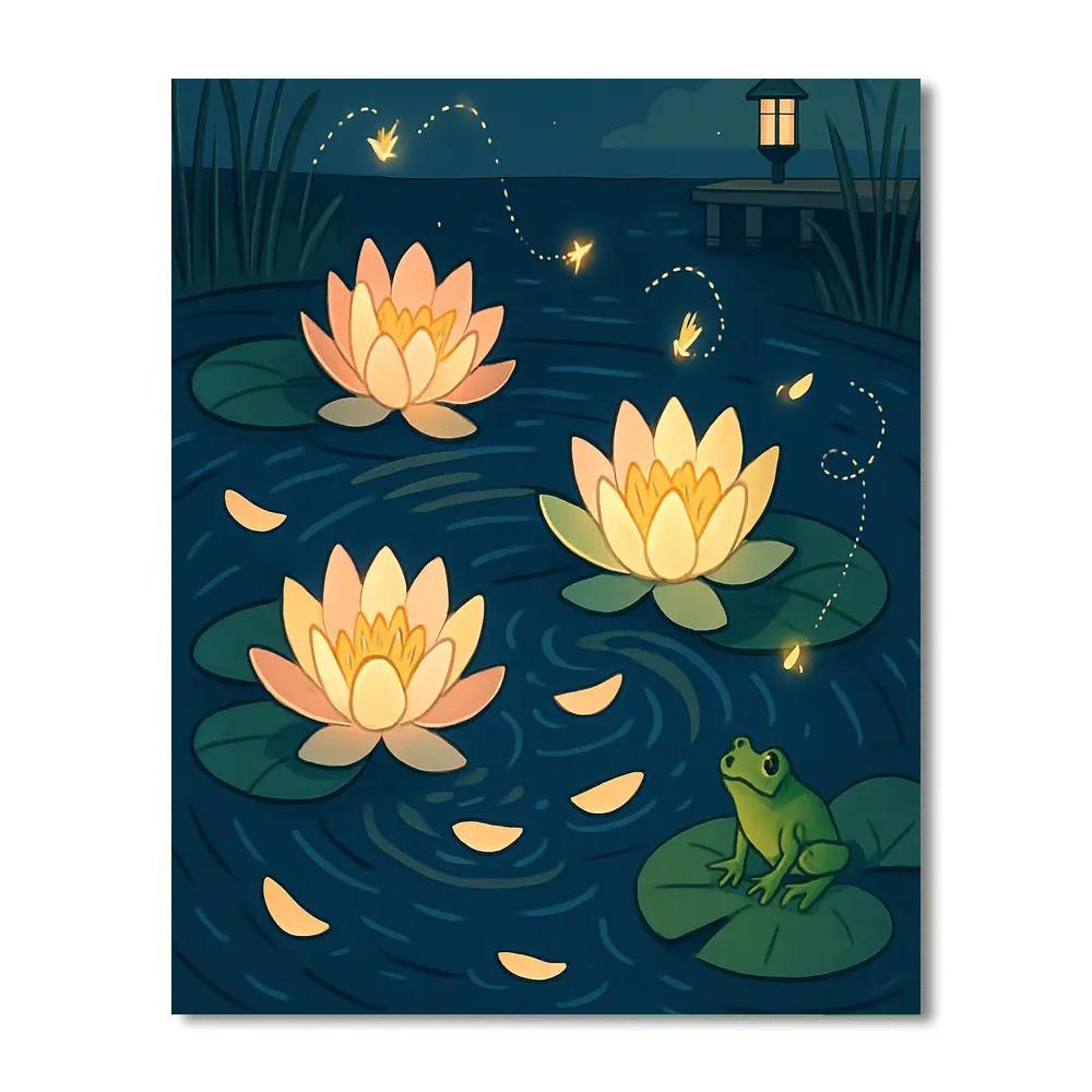 Moonlit Lily Pads Floral Numbered painting kits