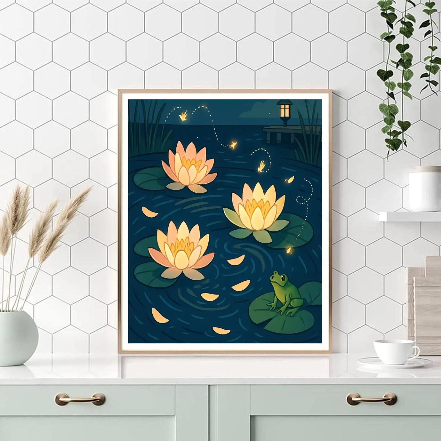 Moonlit Lily Pads Floral Numbered painting kits