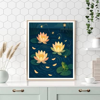 Moonlit Lily Pads Floral Numbered painting kits