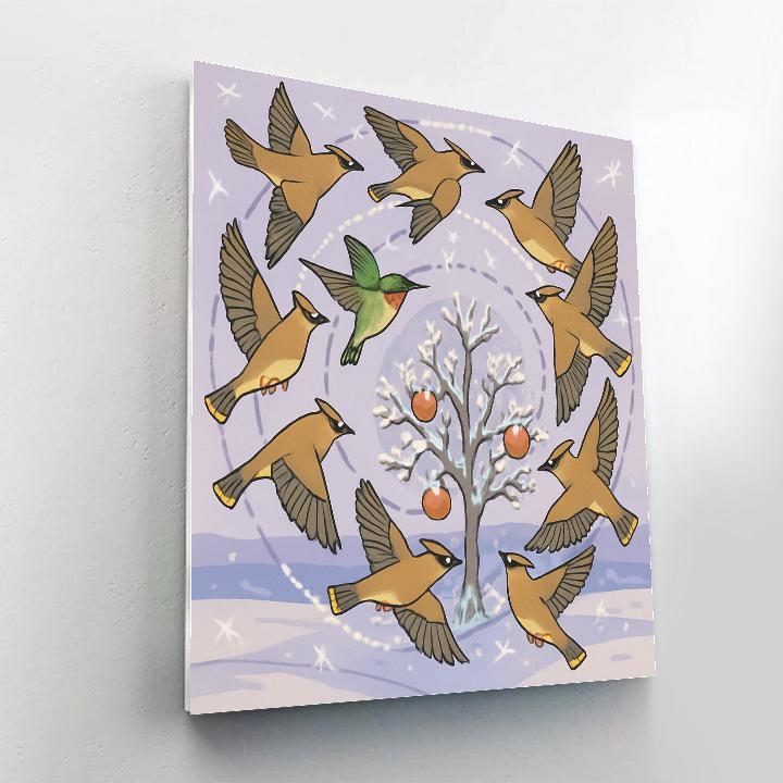 Orchard Spiral Flight, Birds paint by number