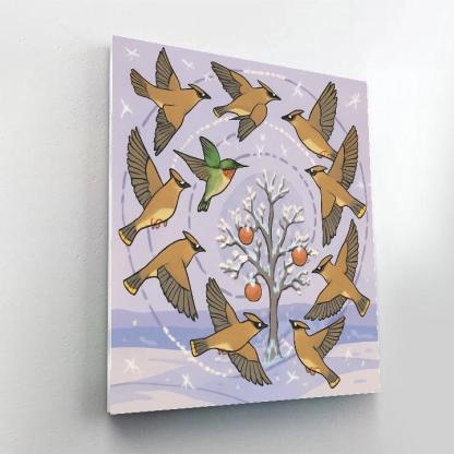 Orchard Spiral Flight, Birds paint by number