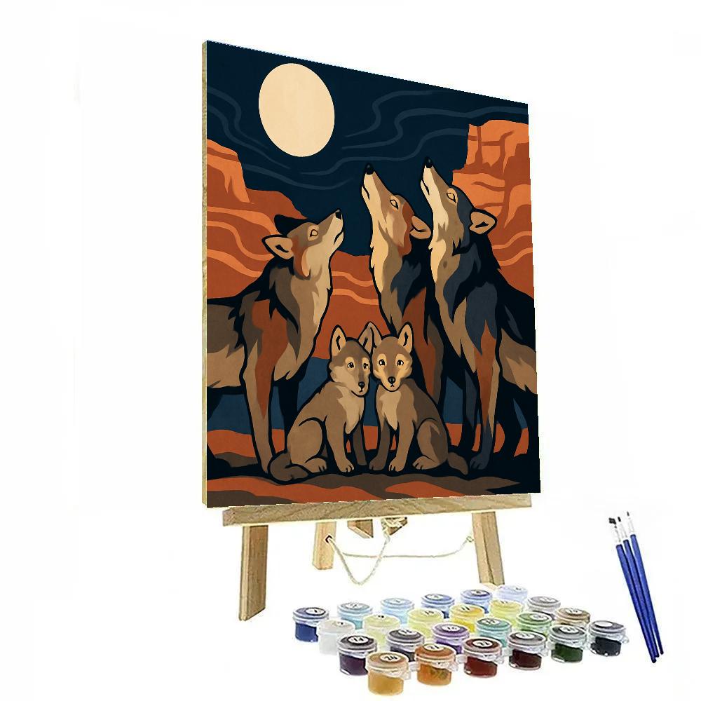 Canyon Echoes Under Moonlight With Wolf paint by number
