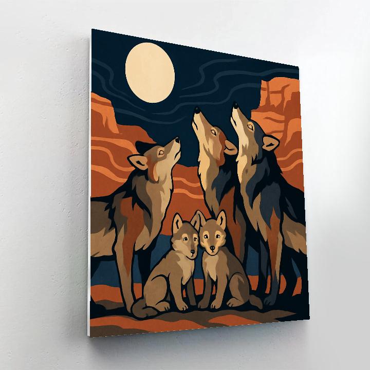 Canyon Echoes Under Moonlight With Wolf paint by number