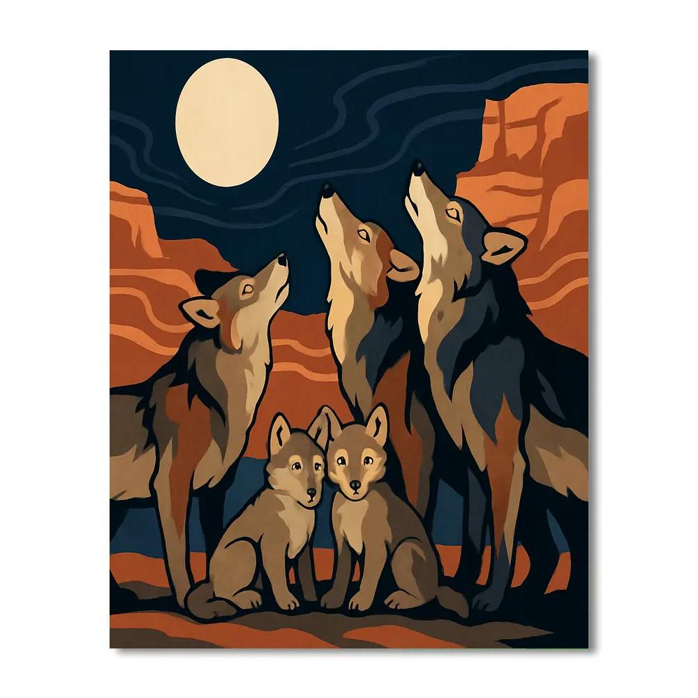 Canyon Echoes Under Moonlight With Wolf paint by number