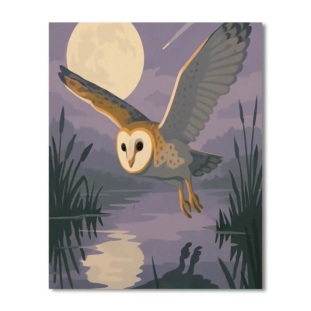 Silent Flight Over Moonlit Reeds With Owl DIY paint by numbers