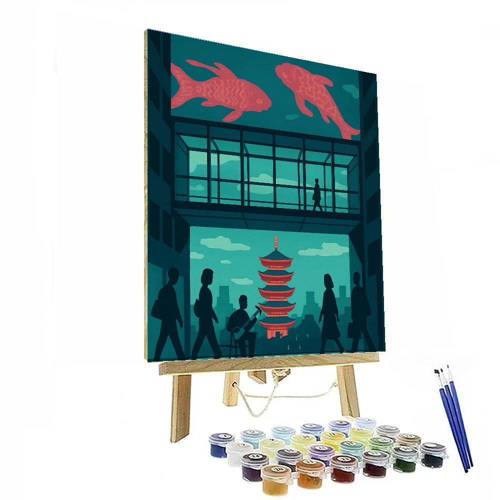 Skybridge Crossing With Japan Neon And Pagoda Numbered painting kits
