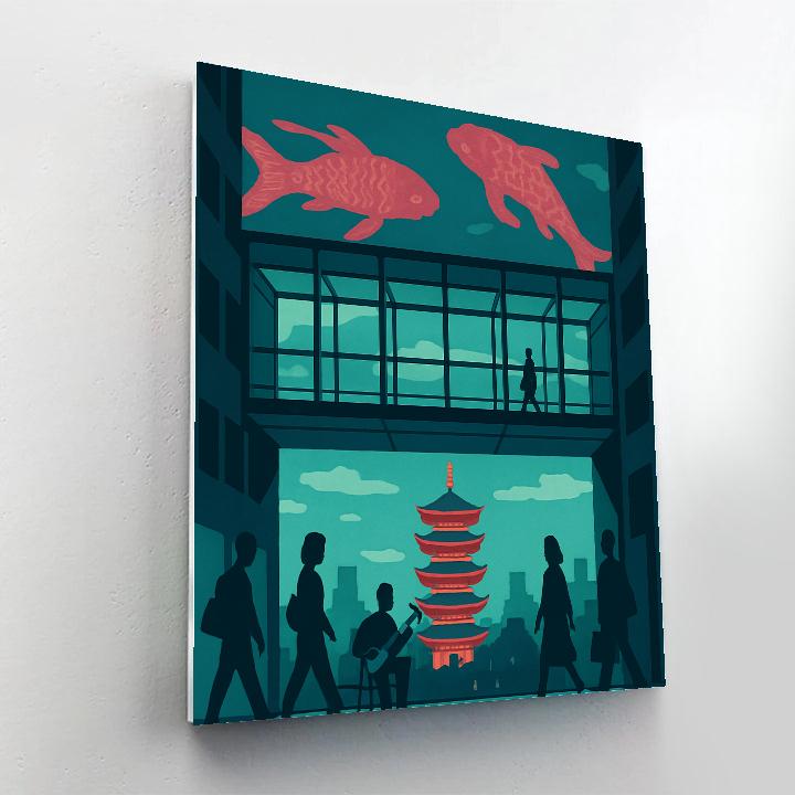 Skybridge Crossing With Japan Neon And Pagoda Numbered painting kits