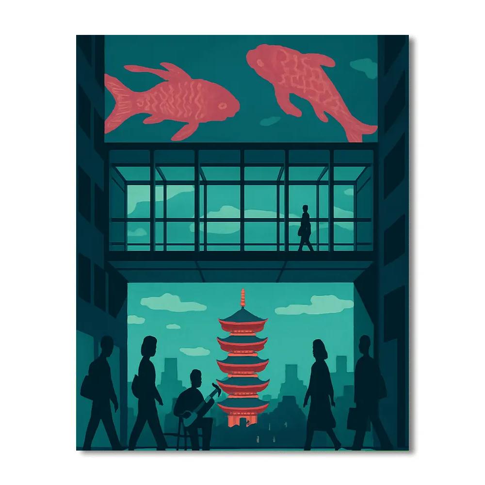 Skybridge Crossing With Japan Neon And Pagoda Numbered painting kits