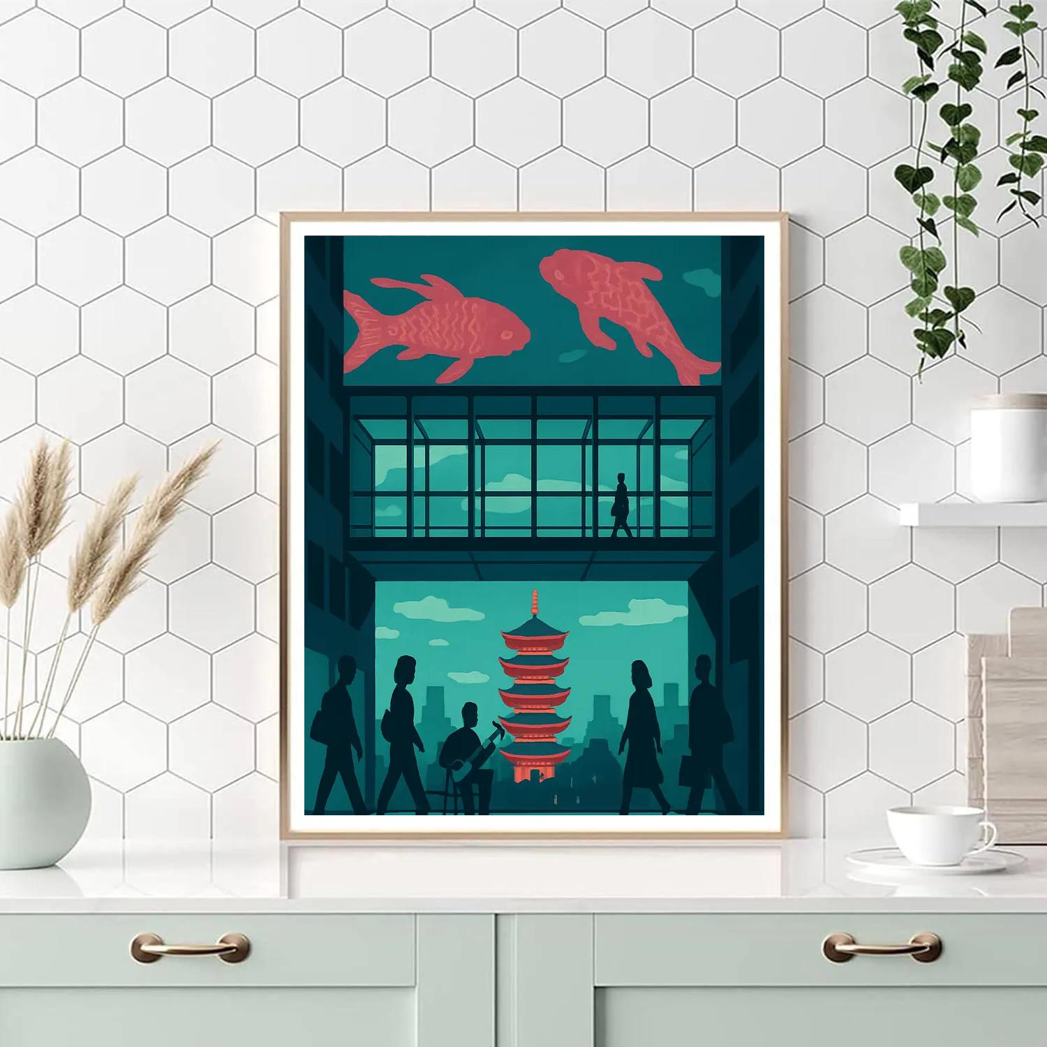 Skybridge Crossing With Japan Neon And Pagoda Numbered painting kits
