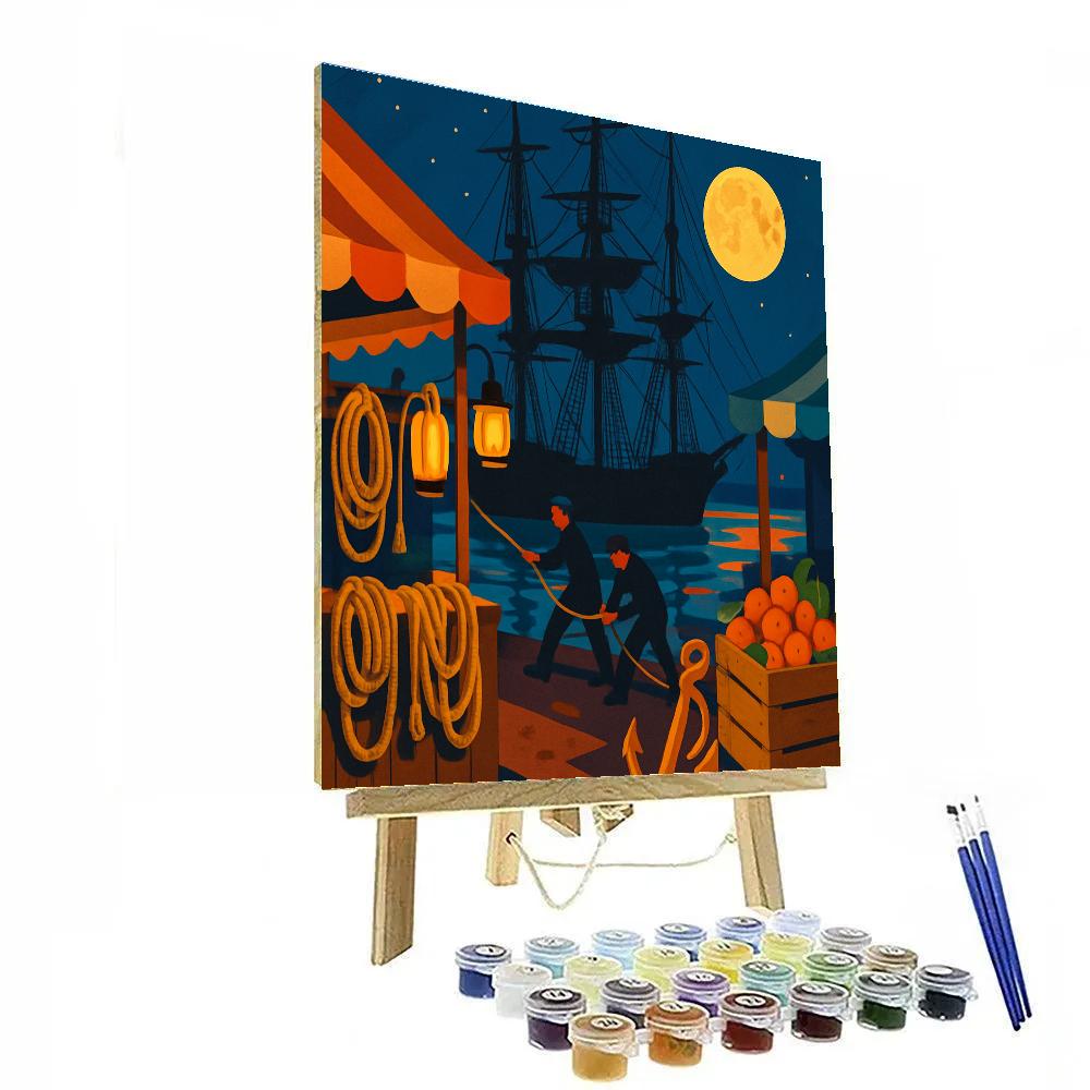 Harbor Market With Ship Silhouette Festival painting number kit