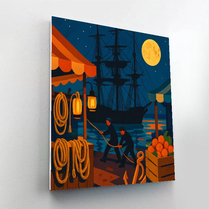 Harbor Market With Ship Silhouette Festival painting number kit