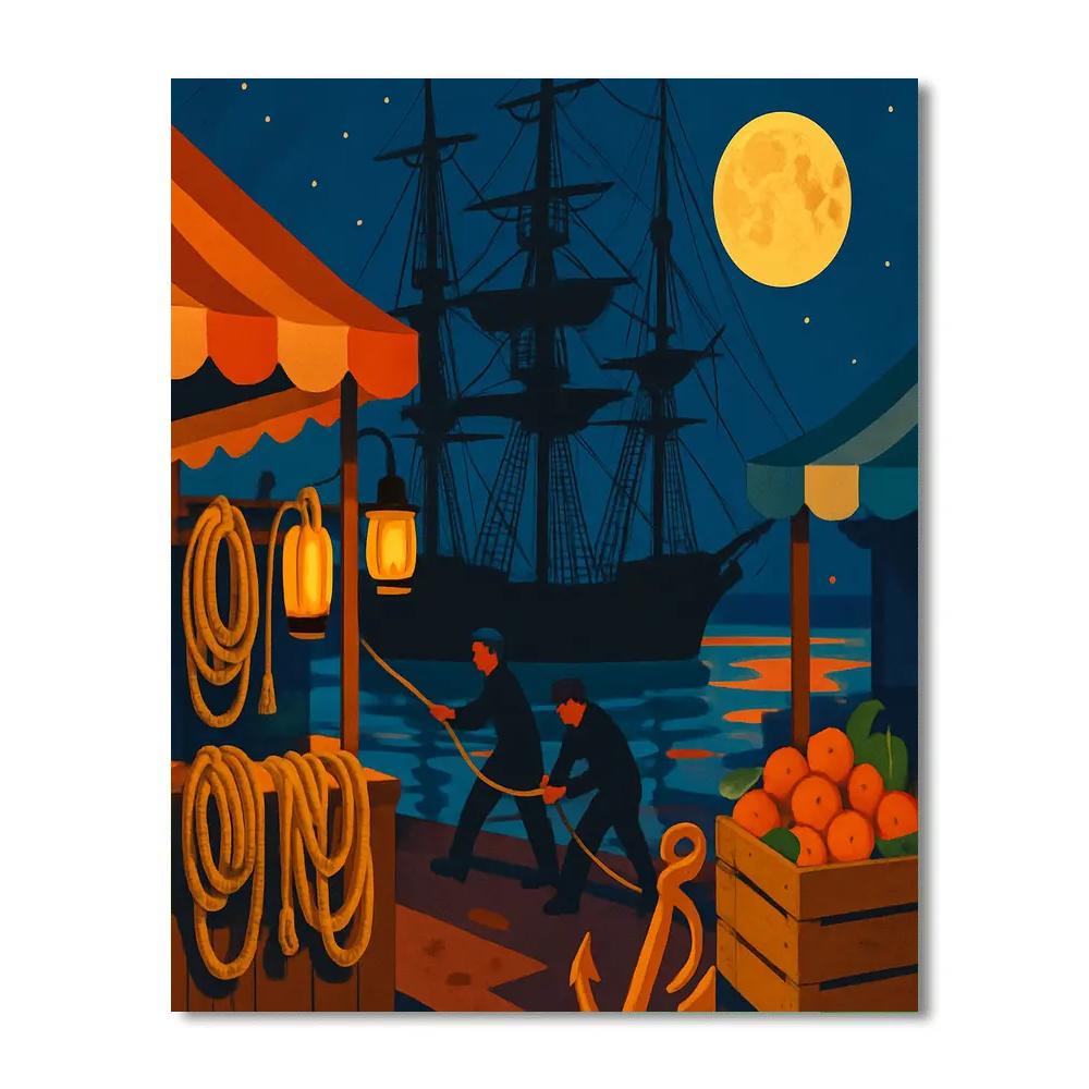 Harbor Market With Ship Silhouette Festival painting number kit