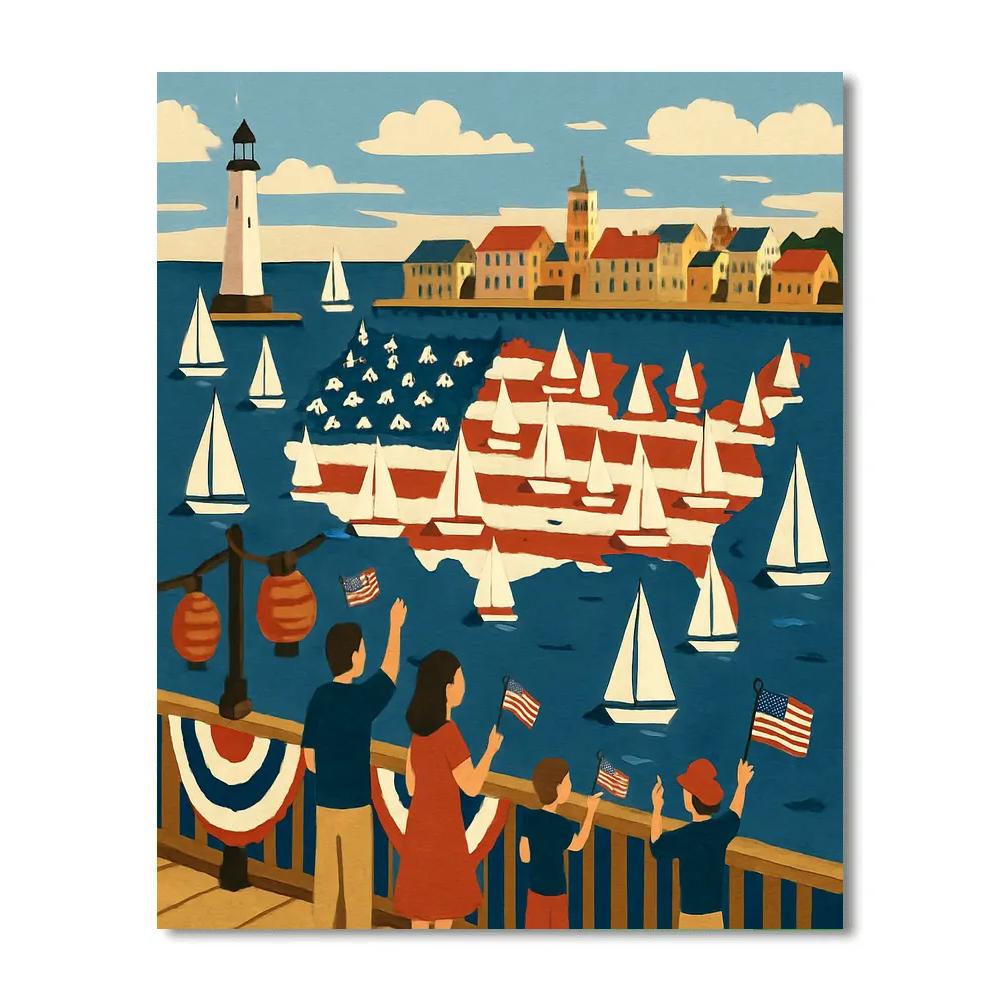 Harbor Parade In National Colors painting number kit