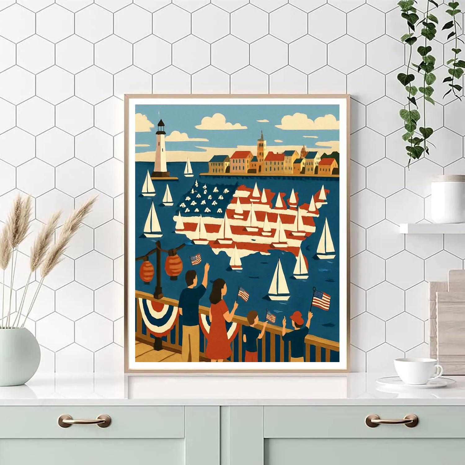 Harbor Parade In National Colors painting number kit