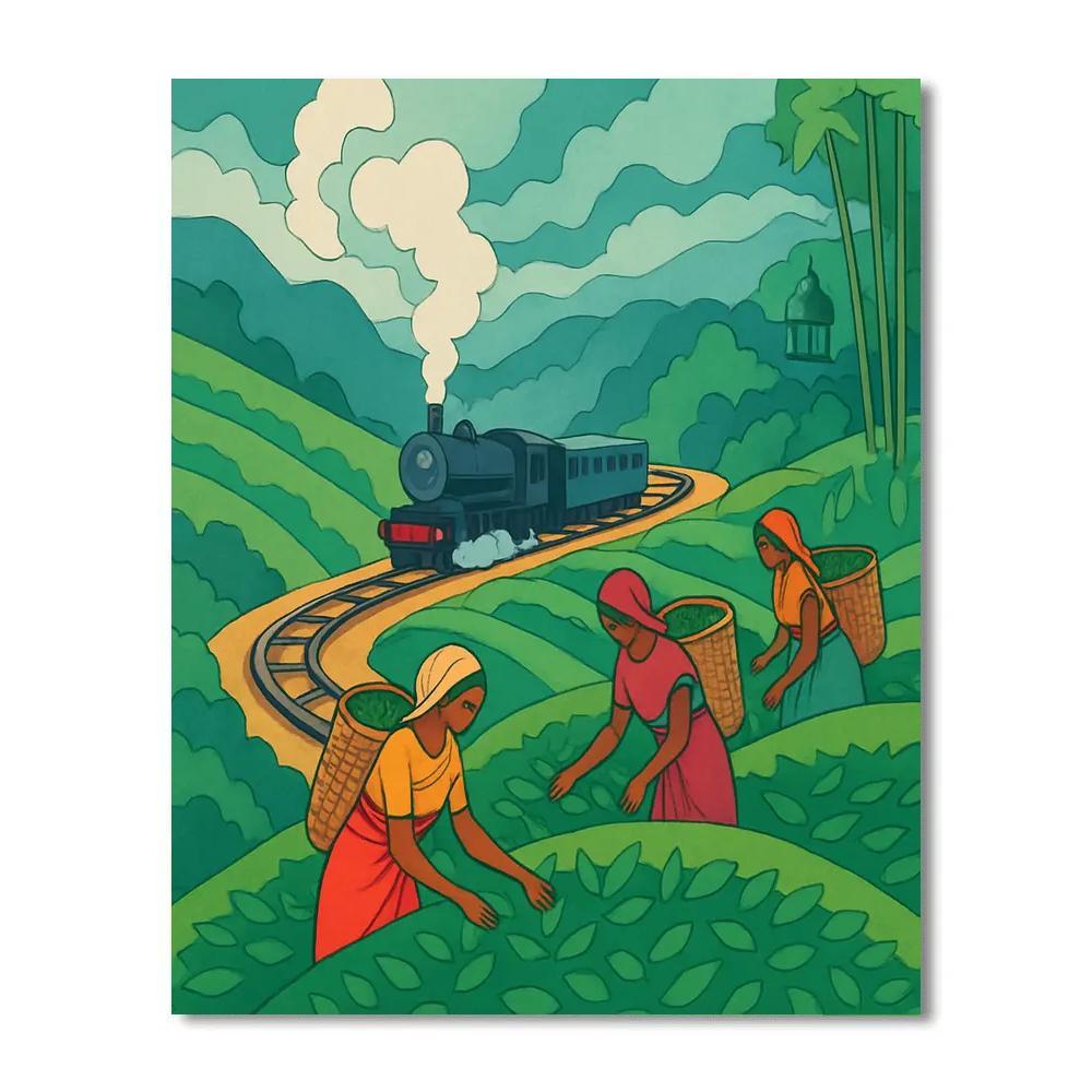 Monsoon Tea Garden India Panorama paint by number