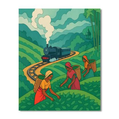 Monsoon Tea Garden India Panorama paint by number