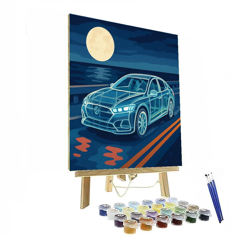 Tideglass Cars On The Moonlit Causeway Number painting