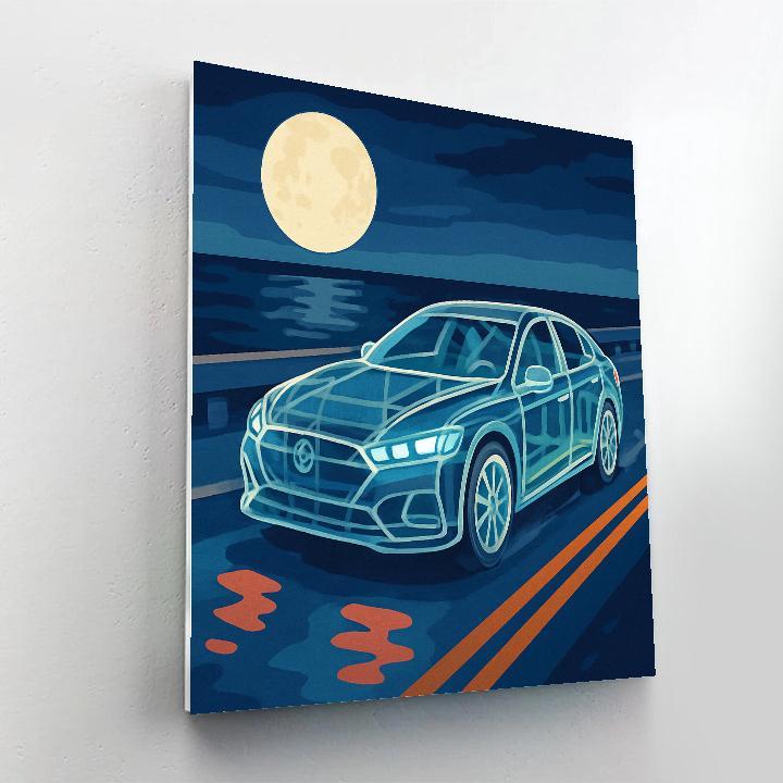 Tideglass Cars On The Moonlit Causeway Number painting