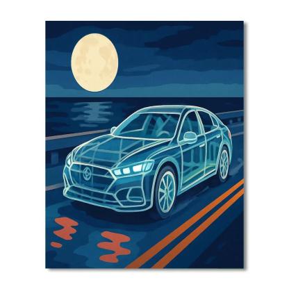 Tideglass Cars On The Moonlit Causeway Number painting
