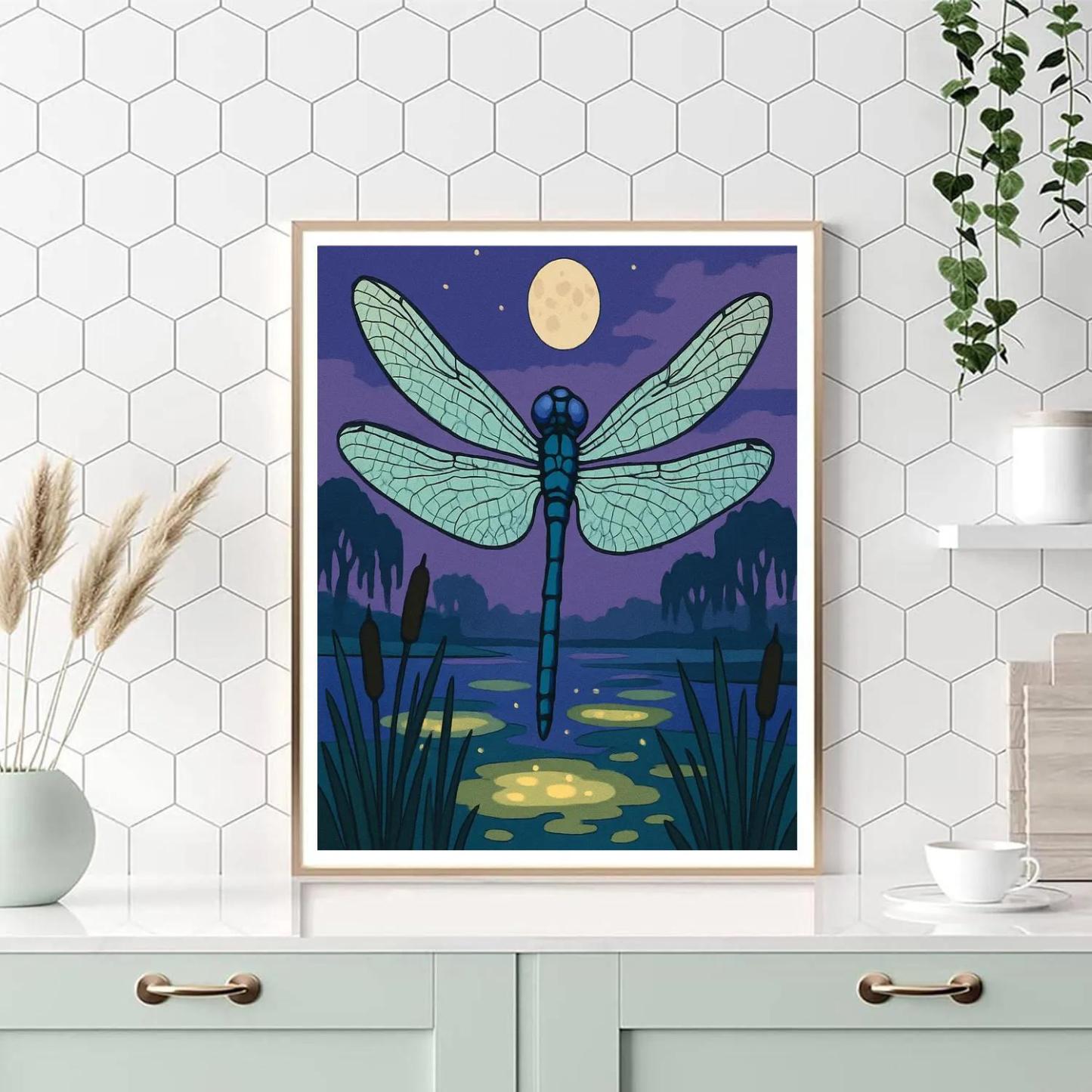 Marsh Lanterns With Dragonfly Hover Numbered painting kits
