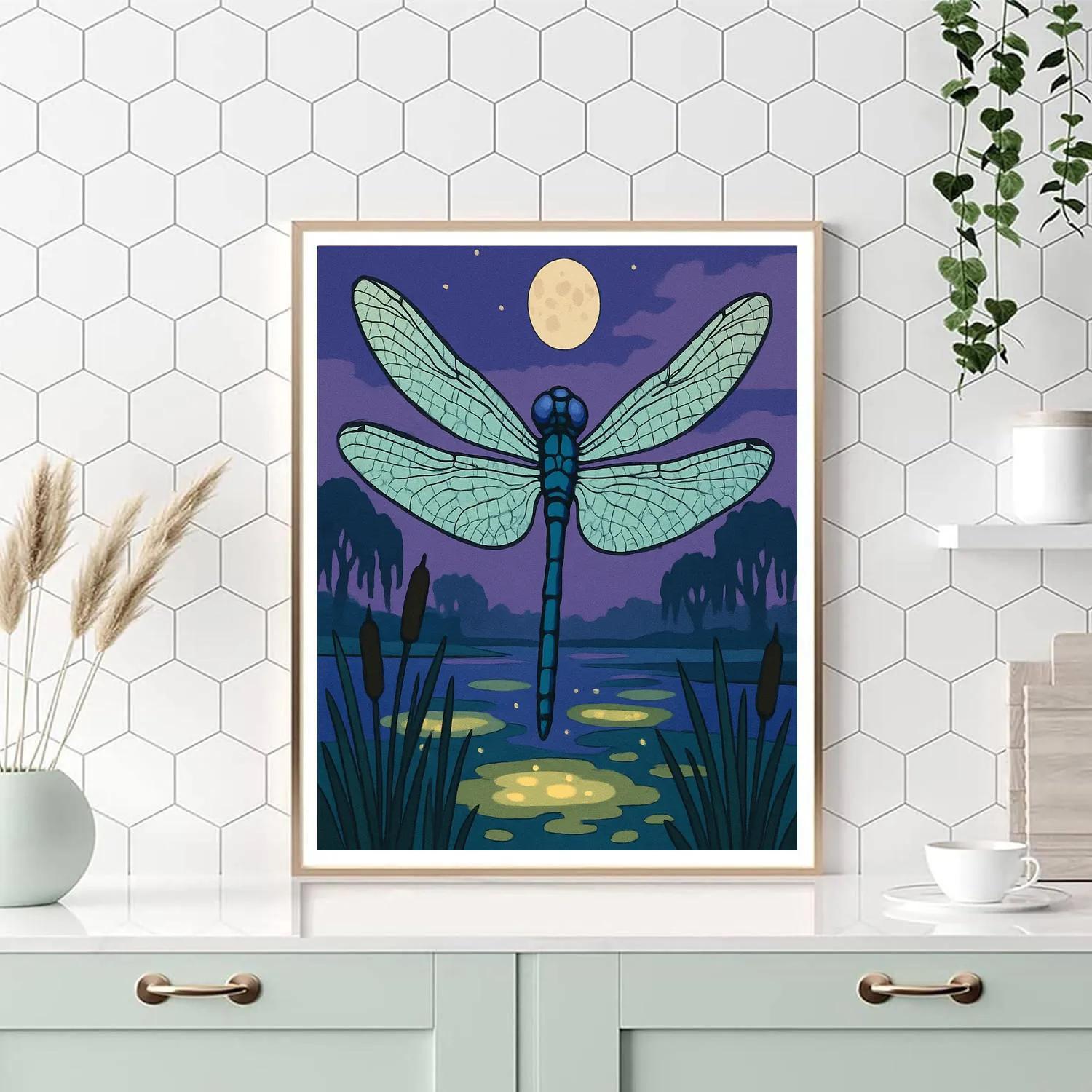 Marsh Lanterns With Dragonfly Hover Numbered painting kits